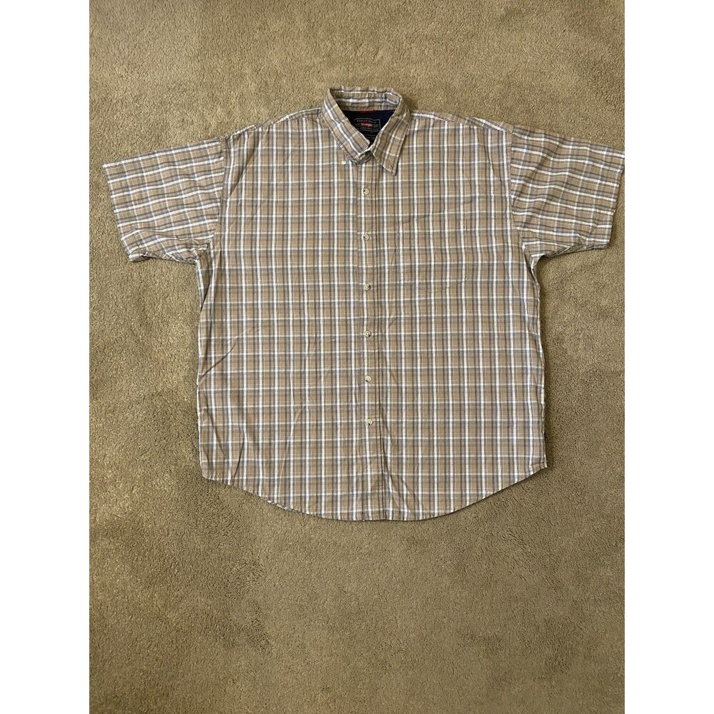 Vintage Wrangler Cool River Cotton Plaid Button Down Shirt Brown Plaid– Men's XL